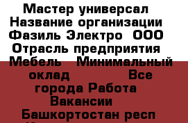 Мастер-универсал › Название организации ­ Фазиль Электро, ООО › Отрасль предприятия ­ Мебель › Минимальный оклад ­ 30 000 - Все города Работа » Вакансии   . Башкортостан респ.,Караидельский р-н